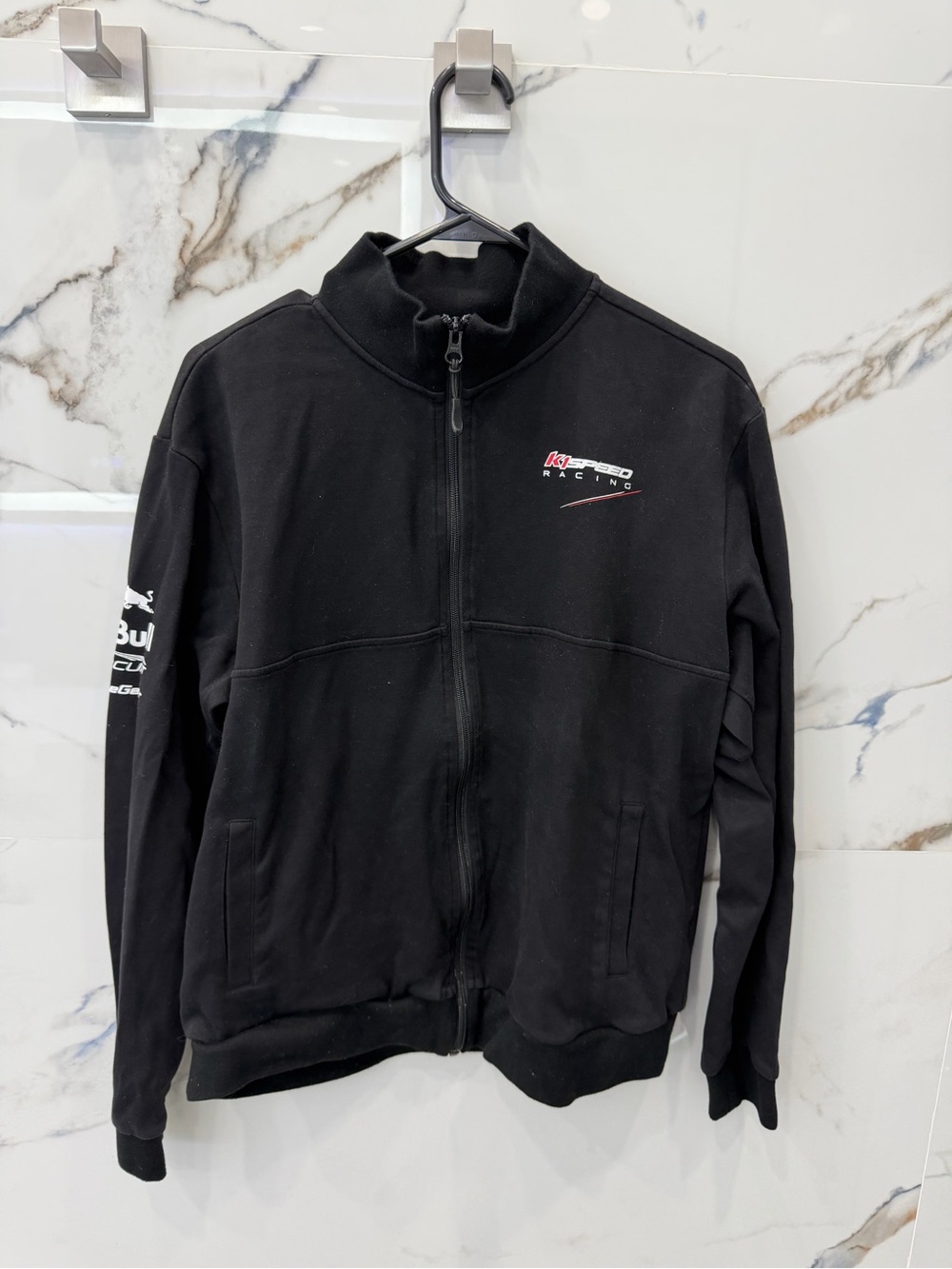 Black Full-Zip Racing Sweatshirt Jacket